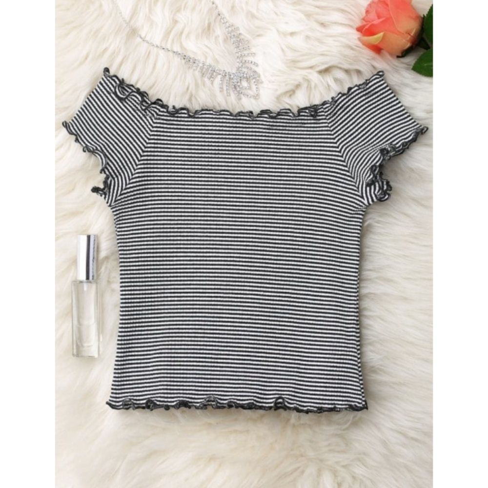 Stripped Crop Top Ribbed Fitted Black & White